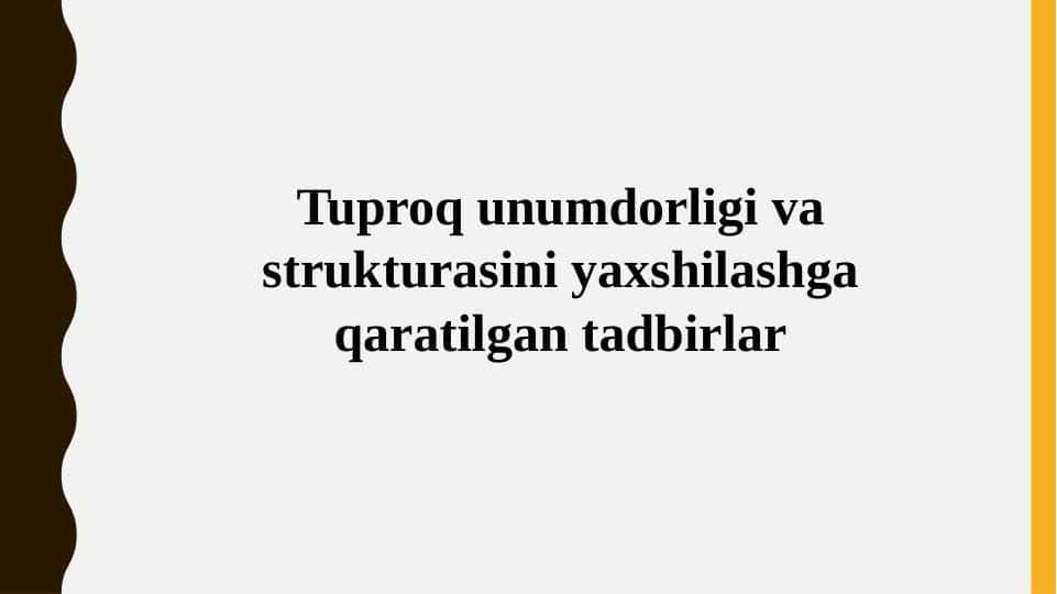 Tuproq unumdorligi va strukturasini yaxshilashga qaratilgan tadbirlar