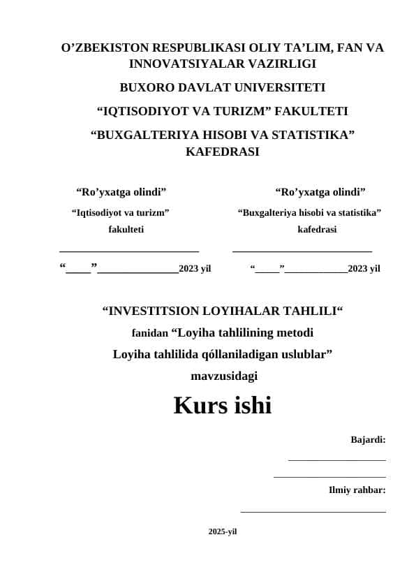 Loyiha tahlilida qóllaniladigan uslublar
