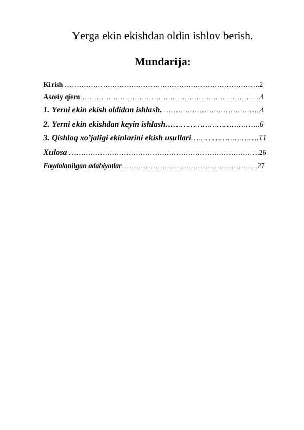 Yerga ekin ekishdan oldin ishlov berish.
