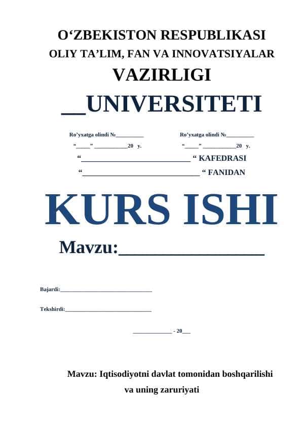 Iqtisodiyotni davlat tomonidan boshqarilishi va uning zaruriyati