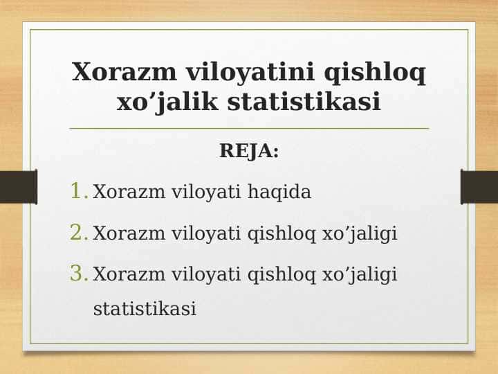 Xorazm viloyatini qishloq xo’jalik statistikasi