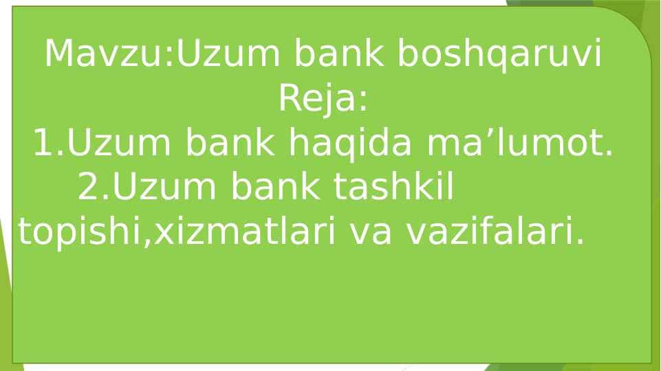 Uzum bank boshqaruvi slide