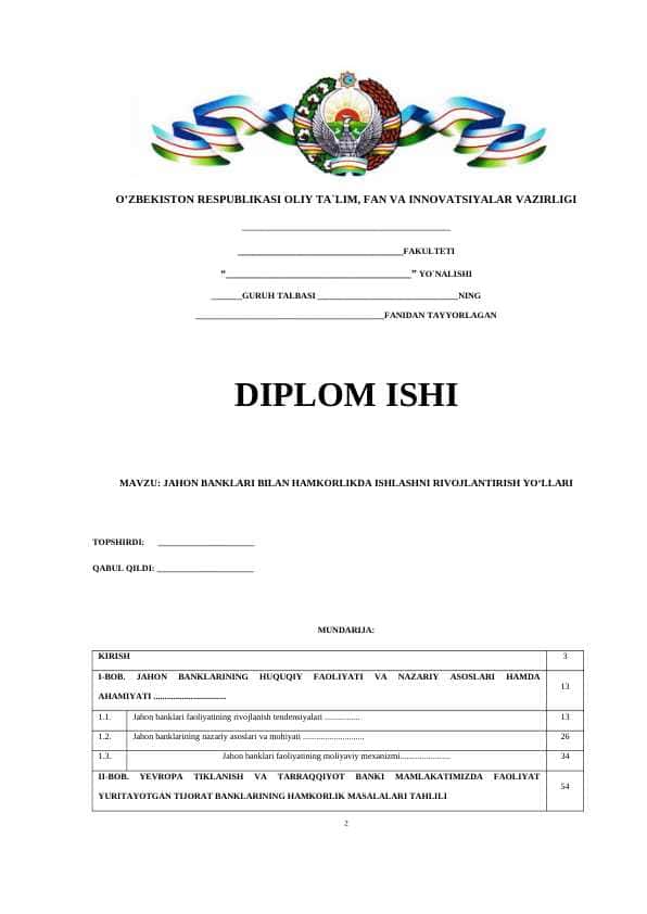 JAHON BANKLARI BILAN HAMKORLIKDA ISHLASHNI RIVOJLANTIRISH YO‘LLARI