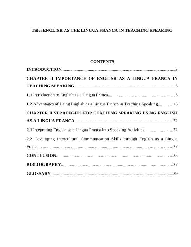 ENGLISH AS THE LINGUA FRANCA IN TEACHING SPEAKING