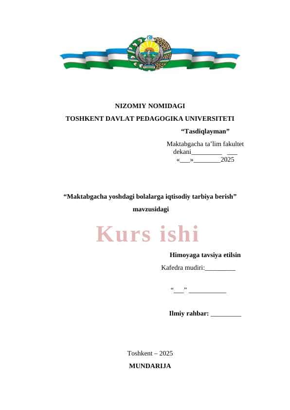 Maktabgacha yoshdagi bolalarga iqtisodiy tarbiya berish