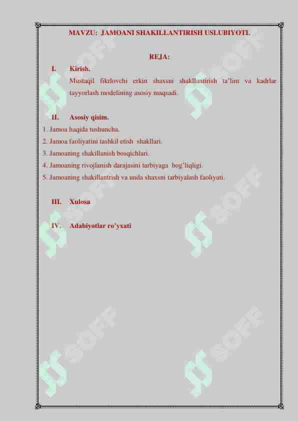 jamoani shakillantirish uslubiyoti