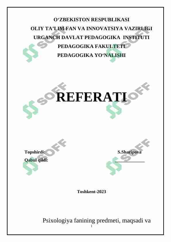 Psixologiya fanining predmeti, maqsadi va vazifalari