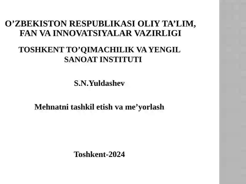 Mehnatni Tashkil Etish va Me'yorlash