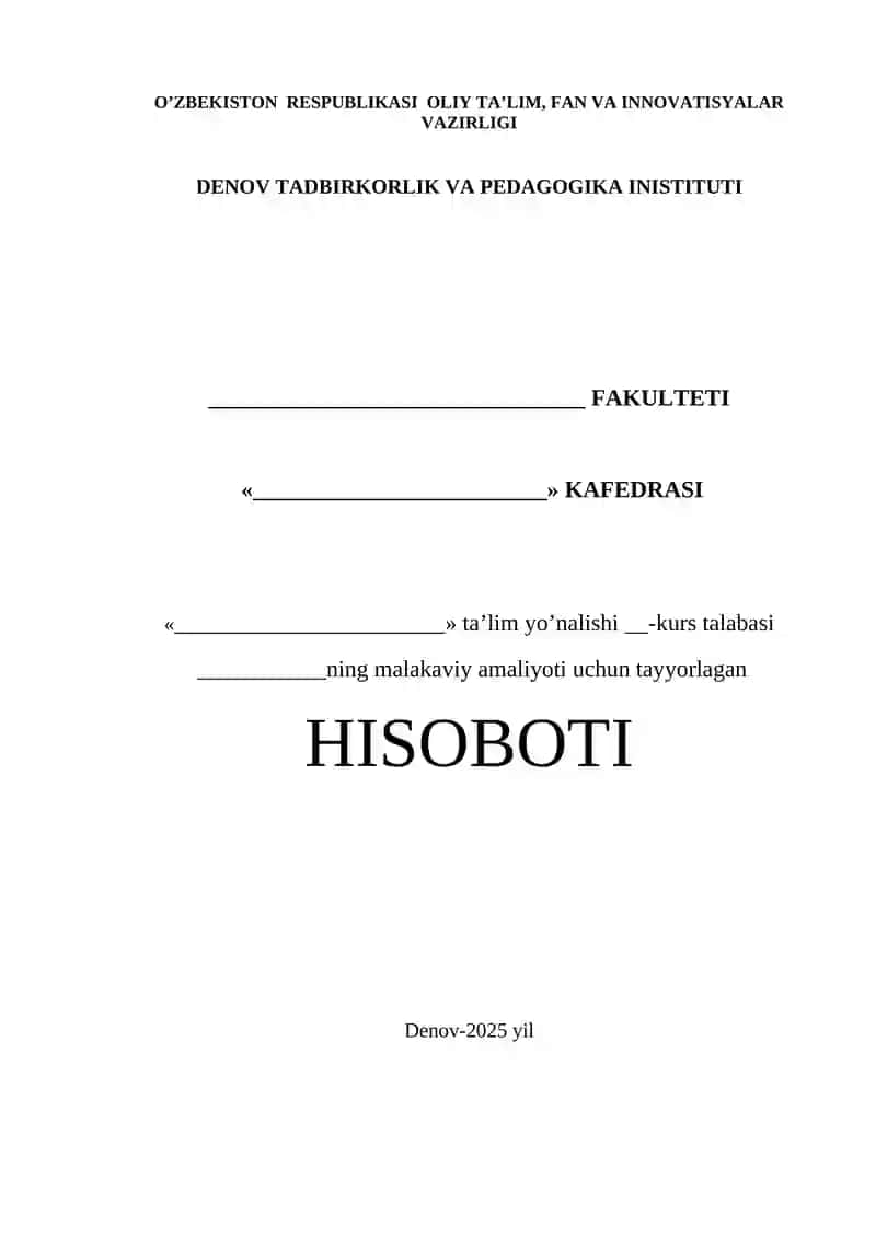 Malakaviy amaliyot hisoboti