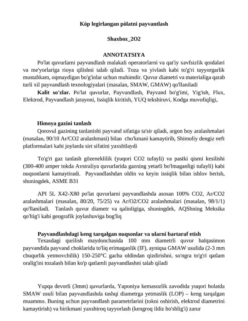 Po'lat quvurlarni payvandlash