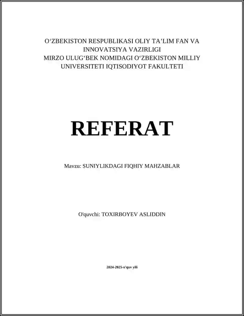 SUNIYLIKDAGI FIQHIY MAHZABLAR