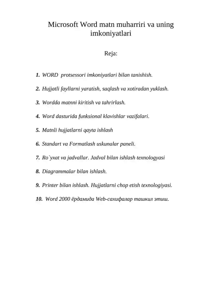 Microsoft Word matn muharriri va uning imkoniyatlari