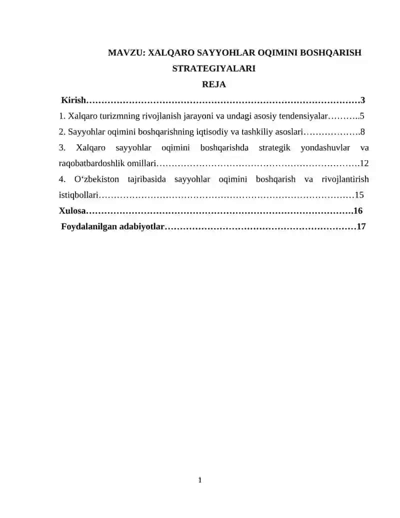 XALQARO SAYYOHLAR OQIMINI BOSHQARISH STRATEGIYALARI