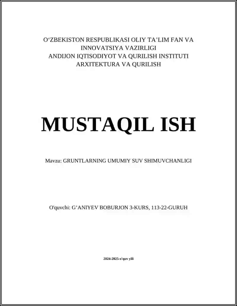 GRUNTLARNING UMUMIY SUV SHIMUVCHANLIGI