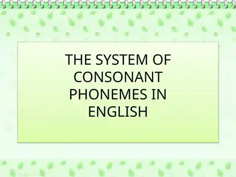 The System of Consonant Phonemes in English
