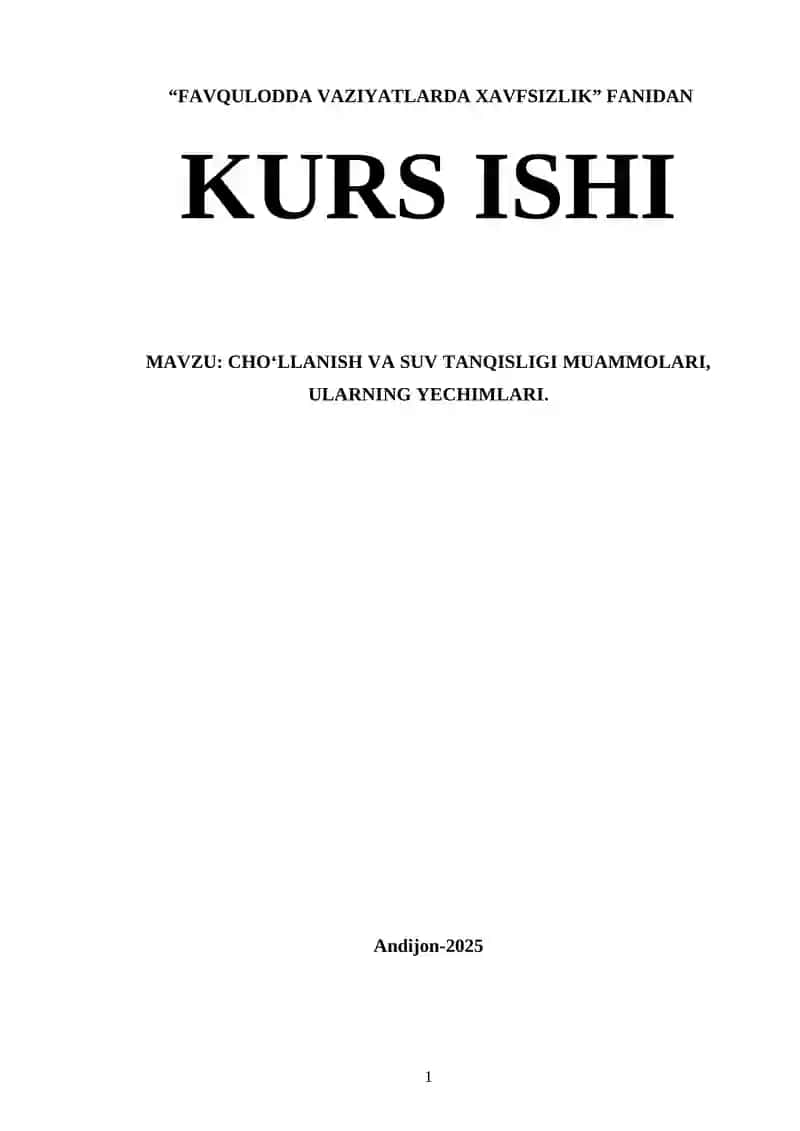CHO‘LLANISH VA SUV TANQISLIGI MUAMMOLARI, ULARNING YECHIMLARI.