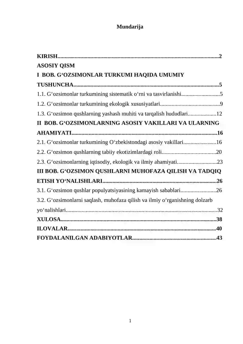 GʻОZSIMONLАR TURKUMI HАQIDА UMUMIY TUSHUNCHА