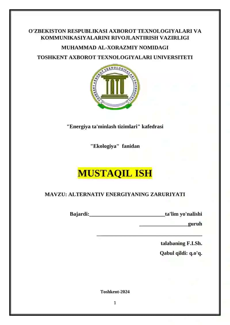 ALTERNATIV ENERGIYANING ZARURIYATI