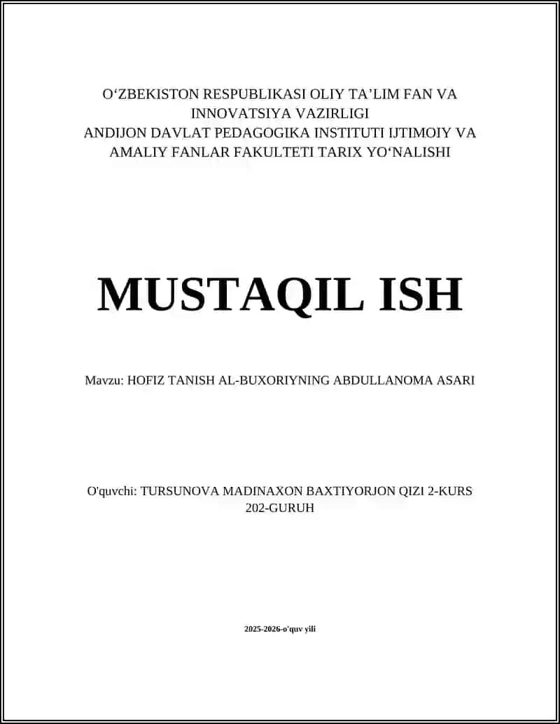 Hofiz Tanish al-Buxoriyning "Abdullanoma" asari