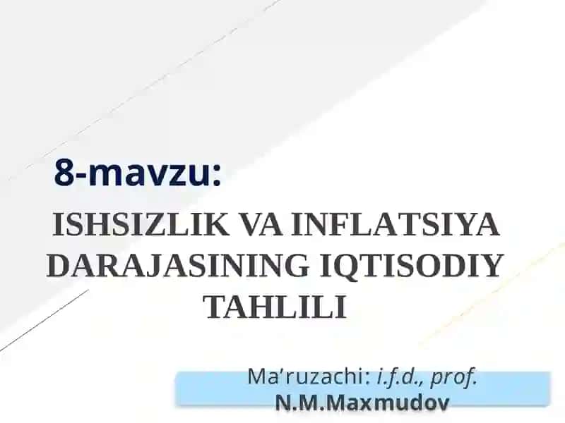 ISHSIZLIK VA INFLATSIYA DARAJASINING IQTISODIY TAHLILI