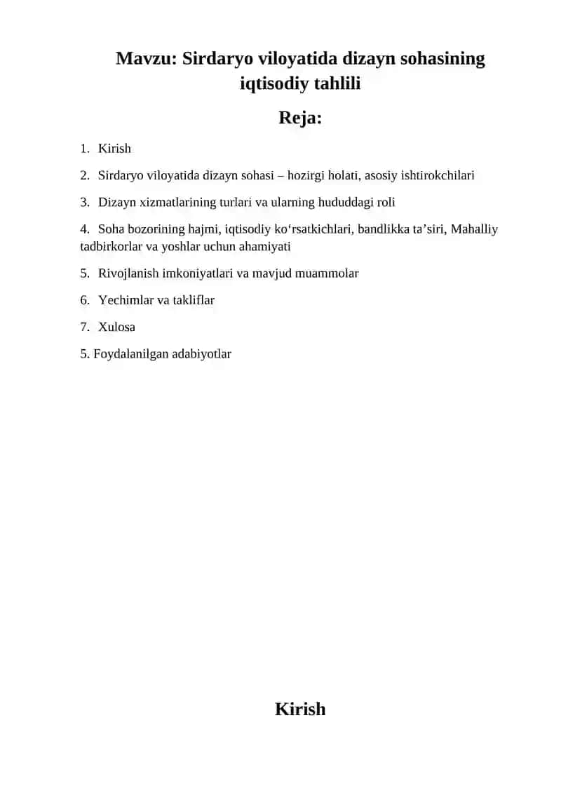Sirdaryo viloyatida dizayn sohasining iqtisodiy tahlili