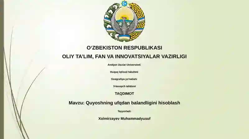 Quyoshning ufqdan balandligini hisoblash