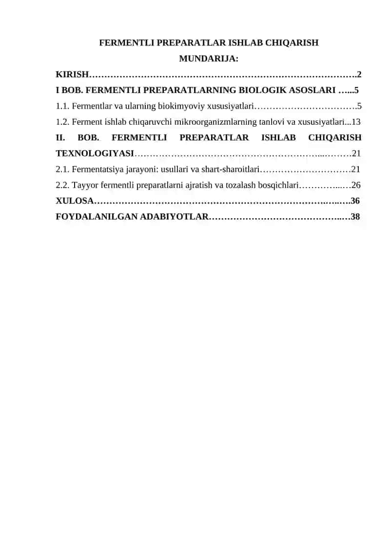 Fermentli Preparatlar Ishlab Chiqarish