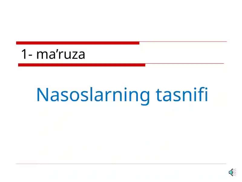 Nasoslarning tasnifi