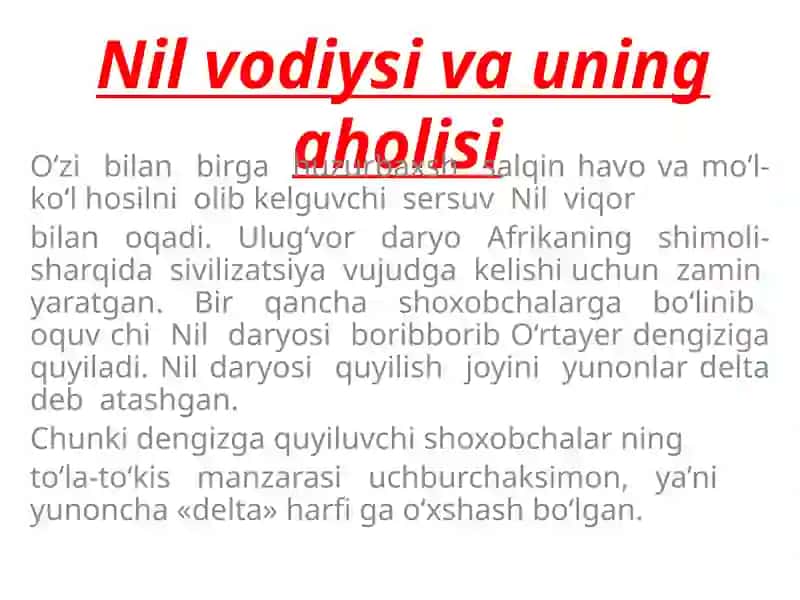 Nil vodiysi va uning aholisi