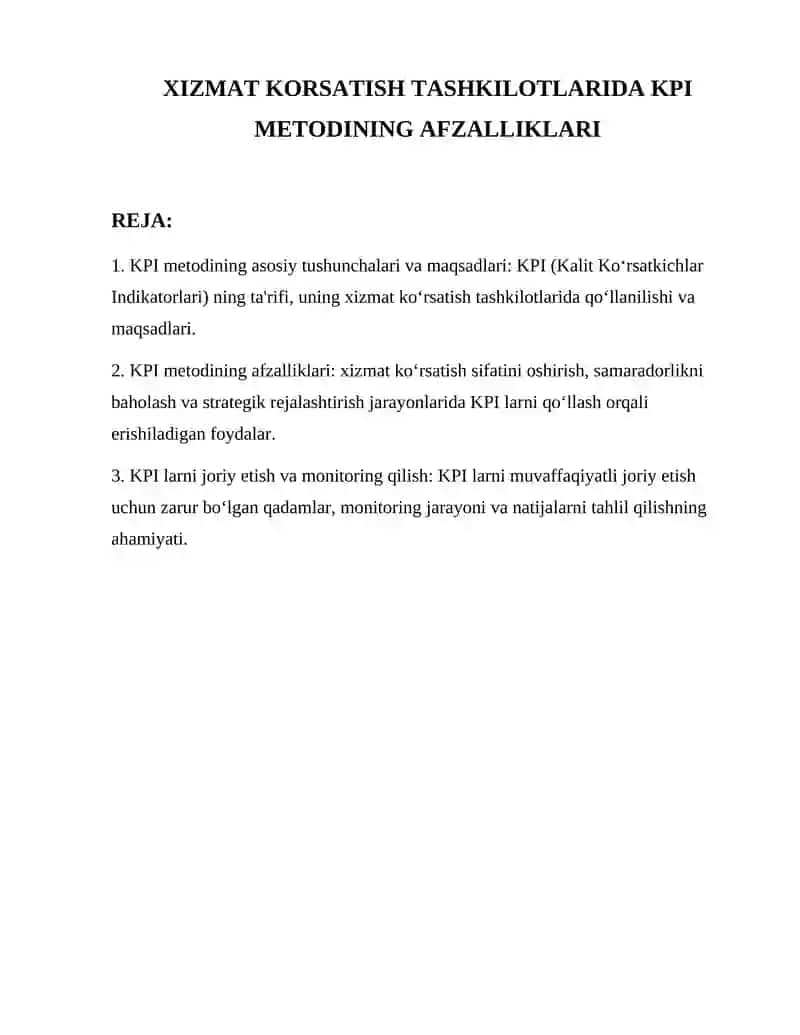 KPI metodining afzalliklari