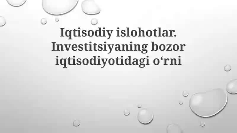 Iqtisodiy islohotlar va investitsiyalar
