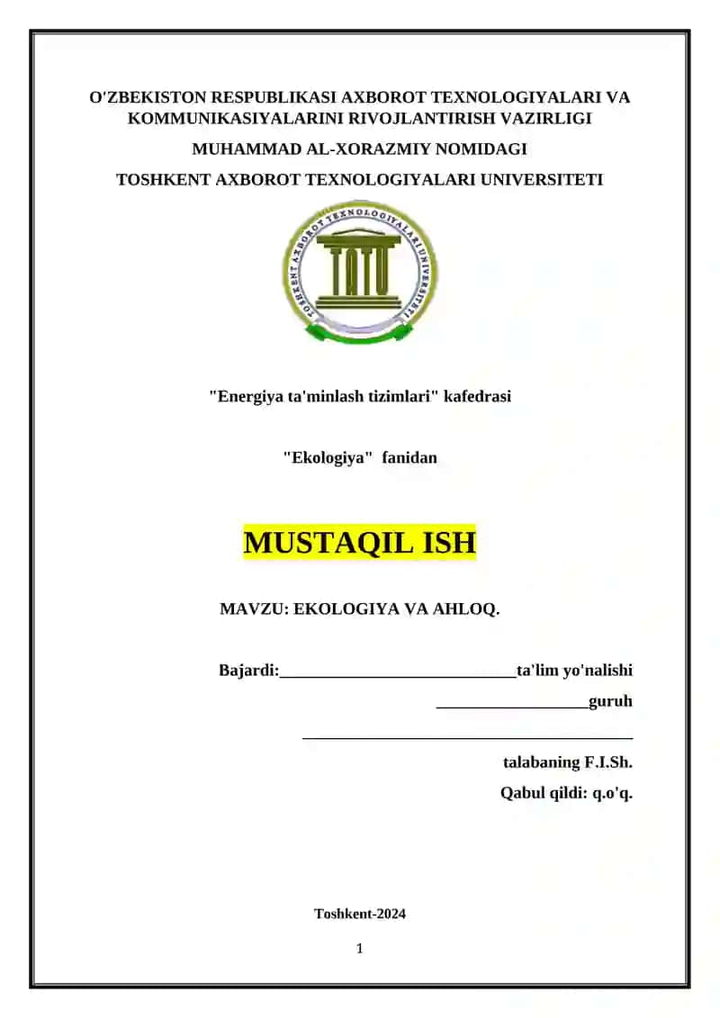 EKOLOGIYA VA AHLOQ