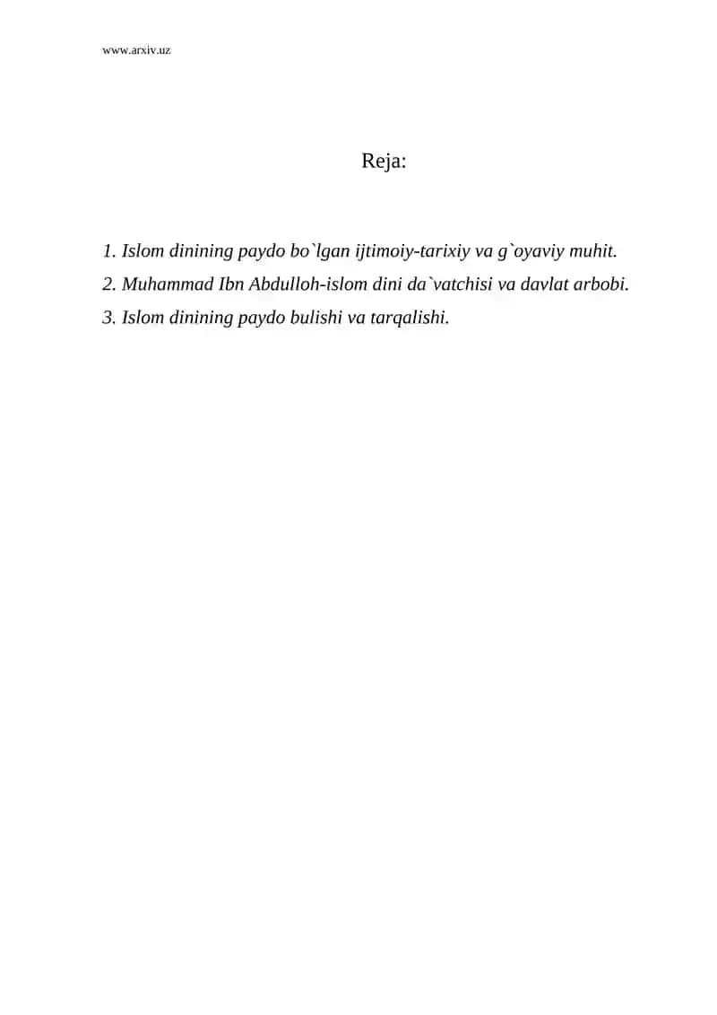 Islom dinining tarixiy yondashuvi