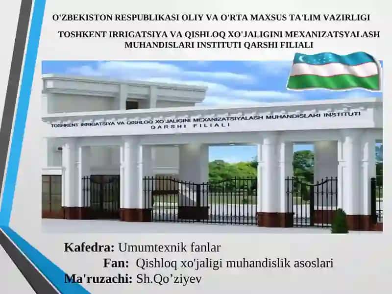 Qishloq xo'jaligini mexanizatsiyalash muhandisini tayyorlash asoslari