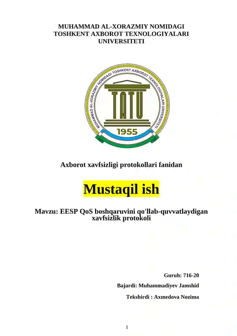 EESP QoS boshqaruvini qo'llab-quvvatlaydigan xavfsizlik protokoli