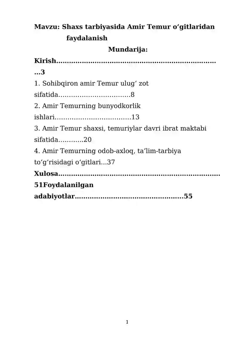 Shaxs tarbiyasida Amir Temur oʻgitlaridan faydalanish