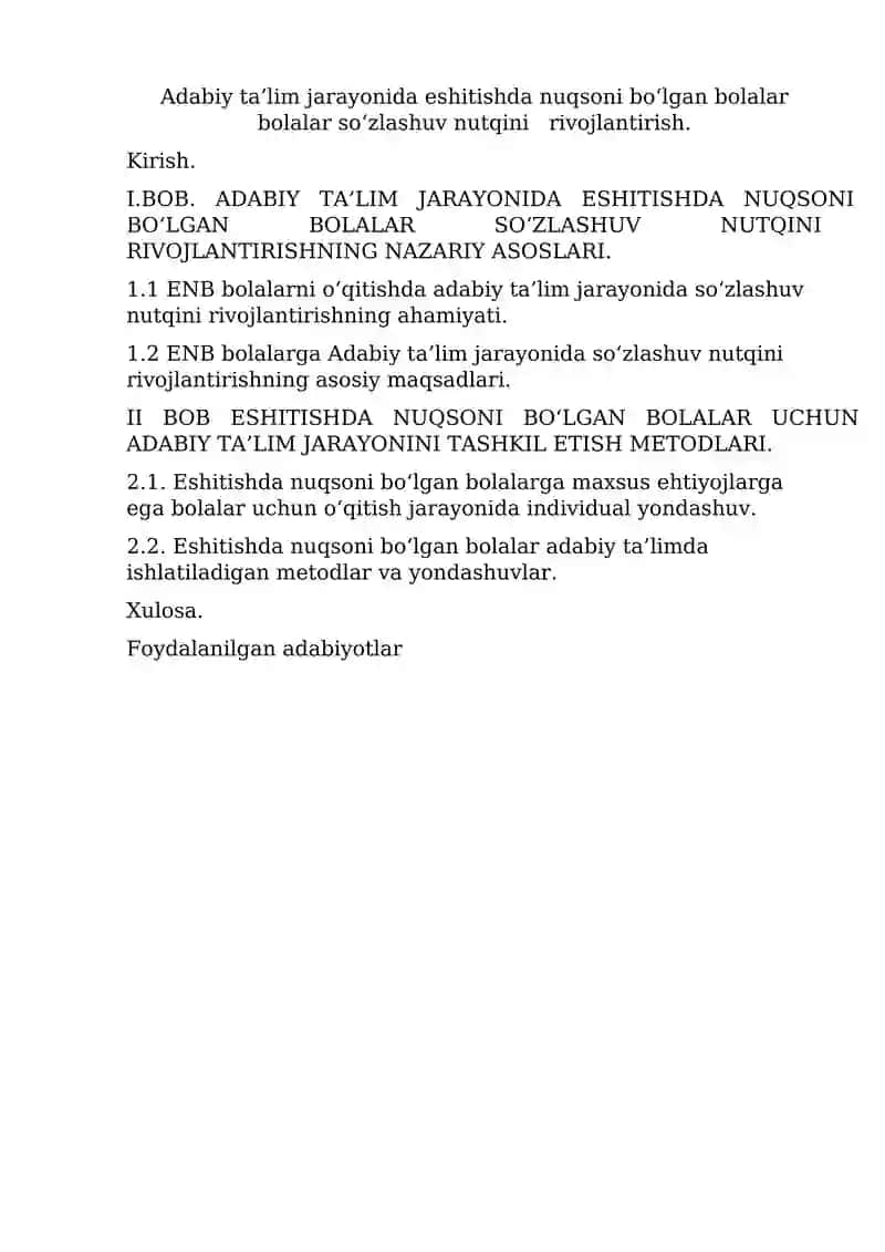 Adabiy ta’lim jarayonida eshitishda nuqsoni bo‘lgan bolalar so‘zlashuv nutqini rivojlantirish
