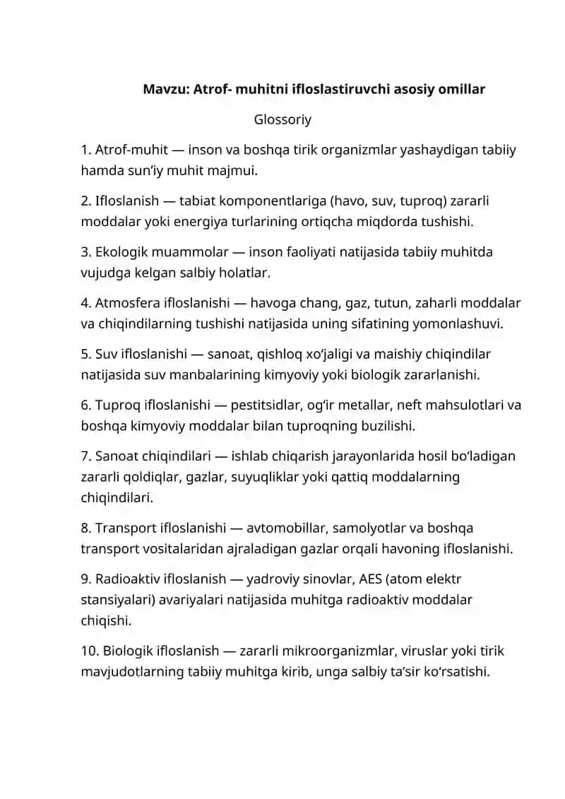 Atrof-muhitni ifloslastiruvchi asosiy omillar