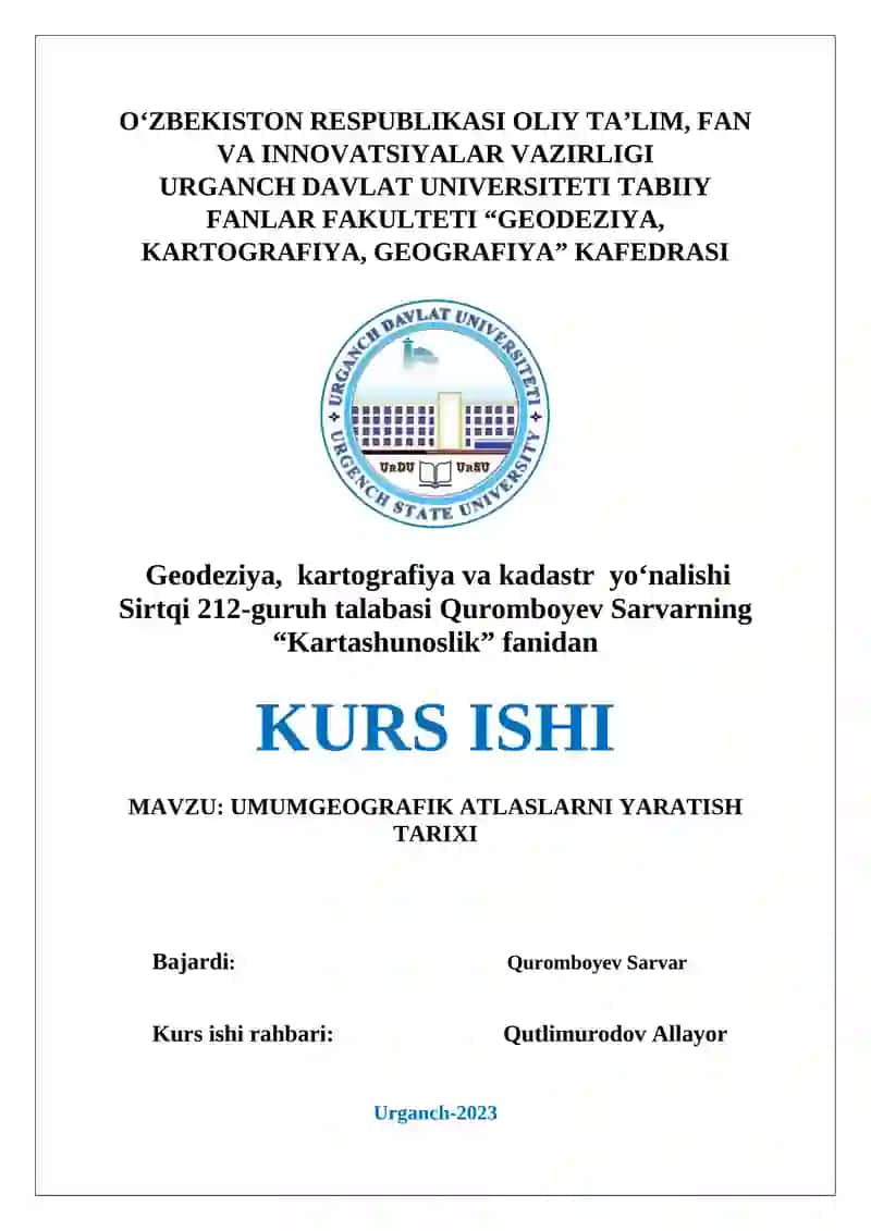 UMUMGEOGRAFIK ATLASLARNI YARATISH TARIXI