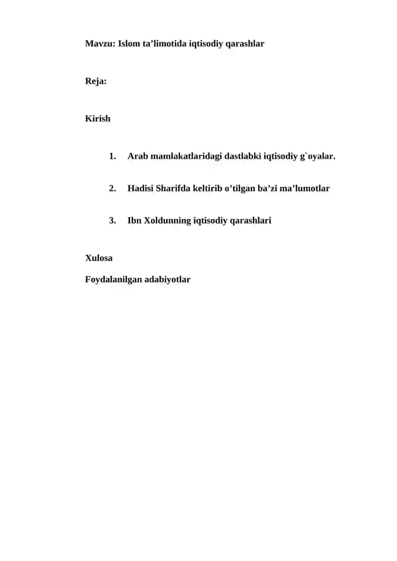 Islom ta’limotida iqtisodiy qarashlar