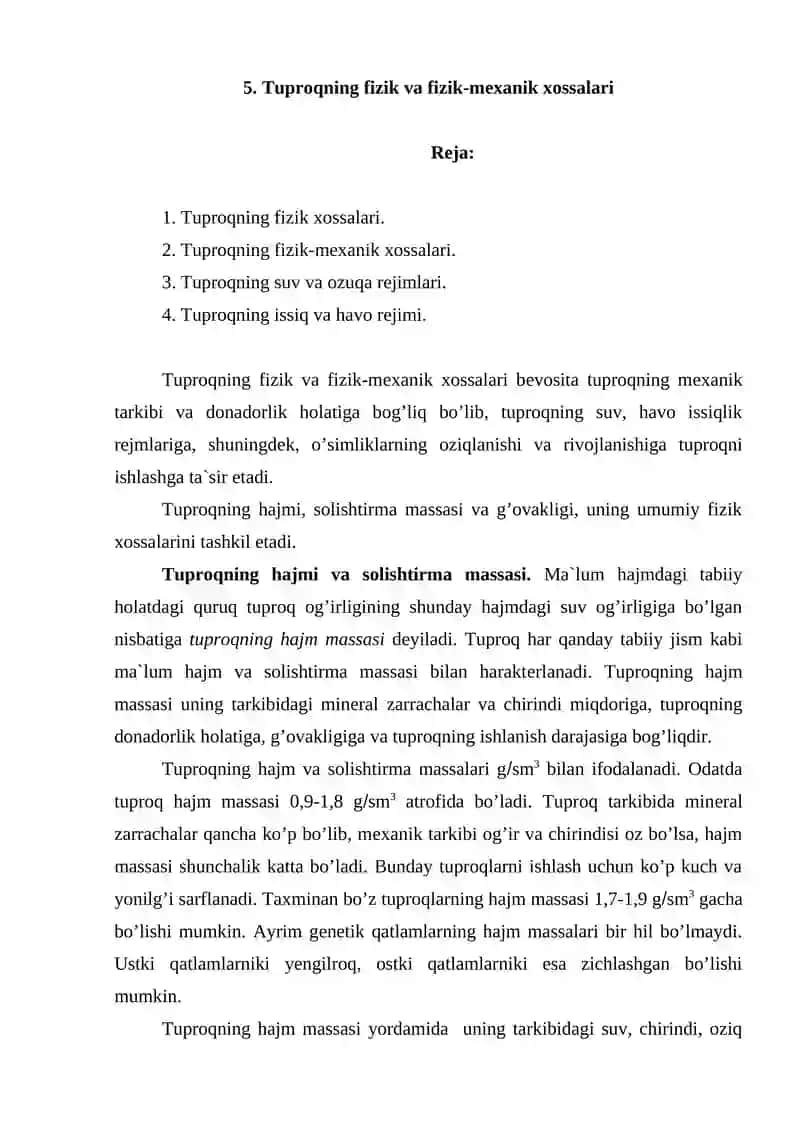 Tuproqning fizik va fizik-mеxanik xossalari