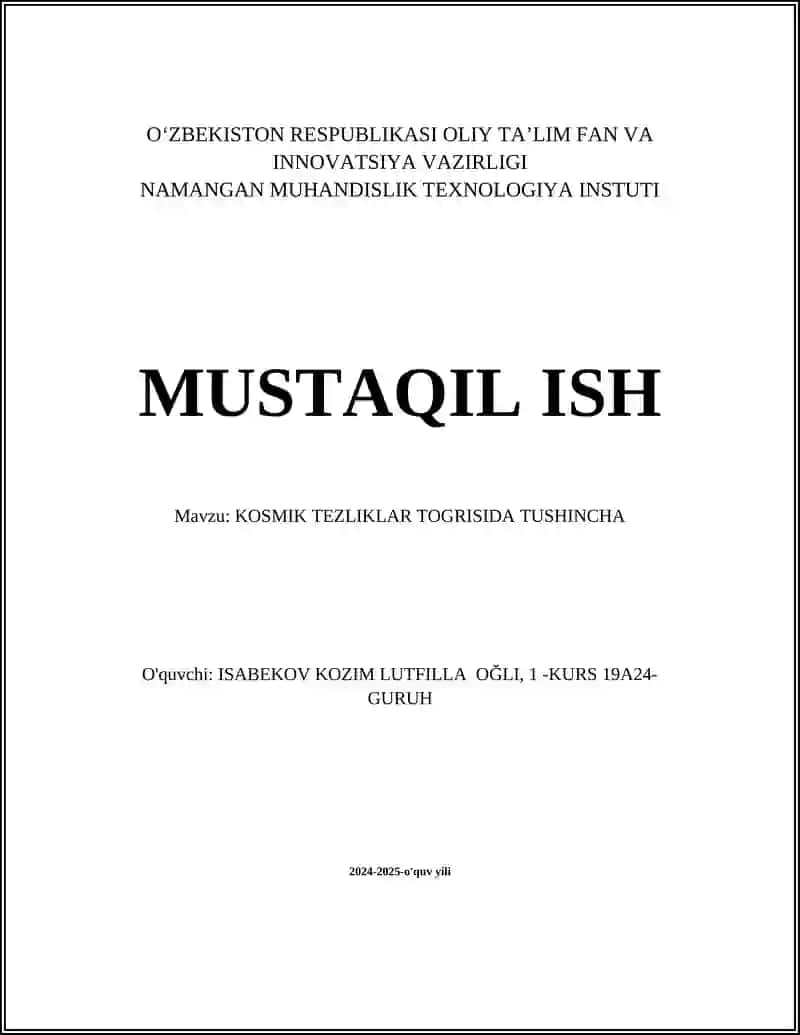 KOSMIK TEZLIKLAR TOGRISIDA TUSHINCHA