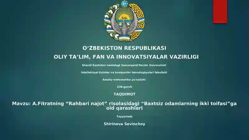 A.Fitratning “Rahbari najot” risolasidagi “Baxtsiz odamlarning ikki toifasi”ga oid qarashlari