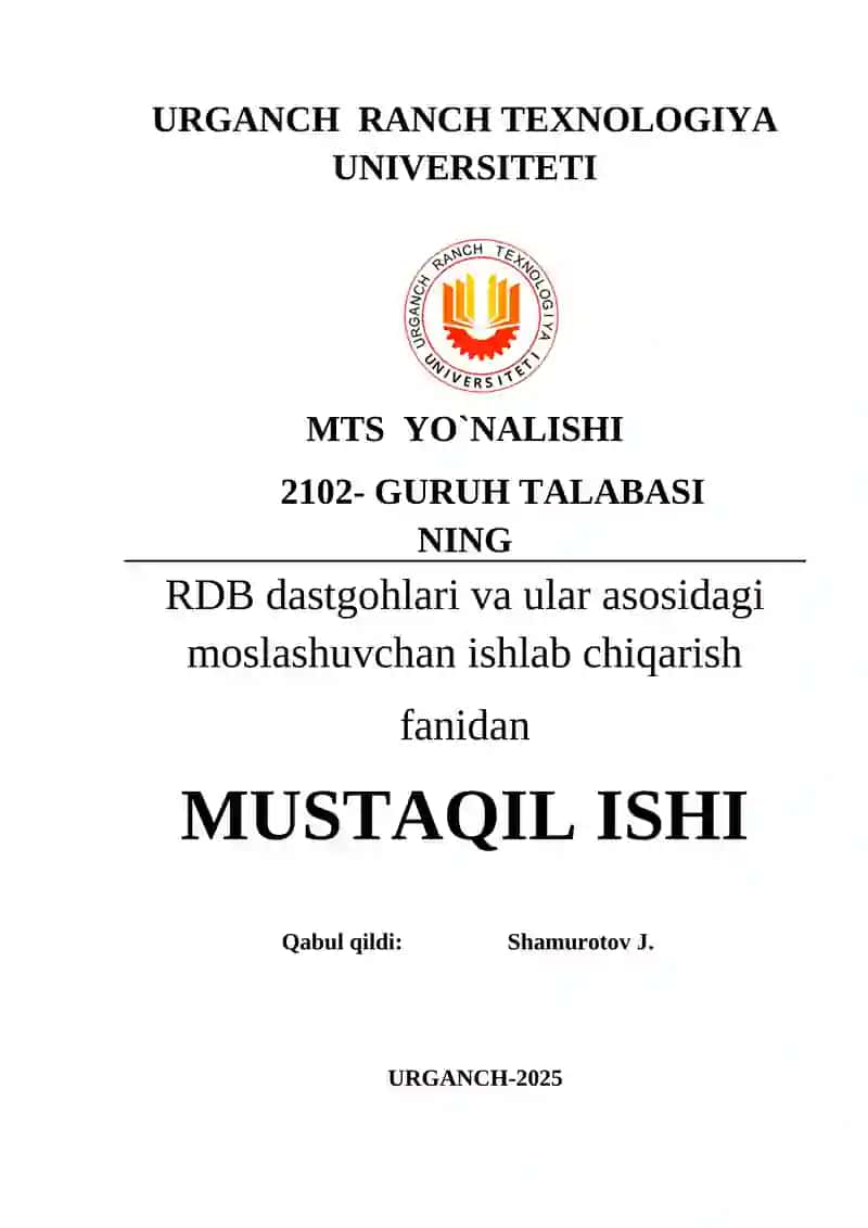 Kompyuter yordamida RDB tizimlariga boshqarish dasturini tayyorlash usullari