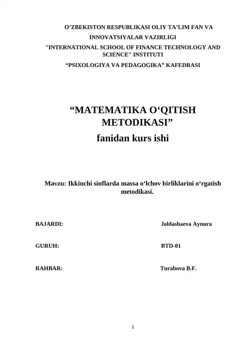 Ikkinchi sinflarda massa o‘lchov birliklarini o‘rgatish metodikasi