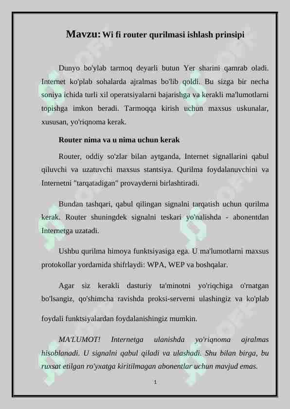 Wi fi router qurilmasi ishlash prinsipi