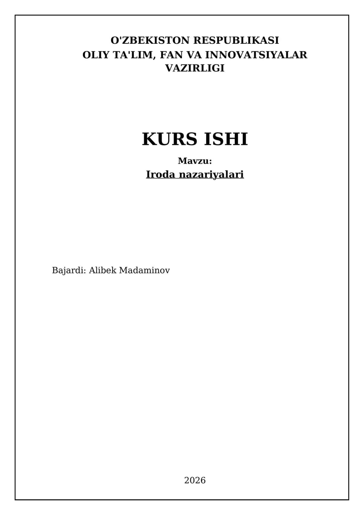 Iroda nazariyalari bo'yicha kurs ishi