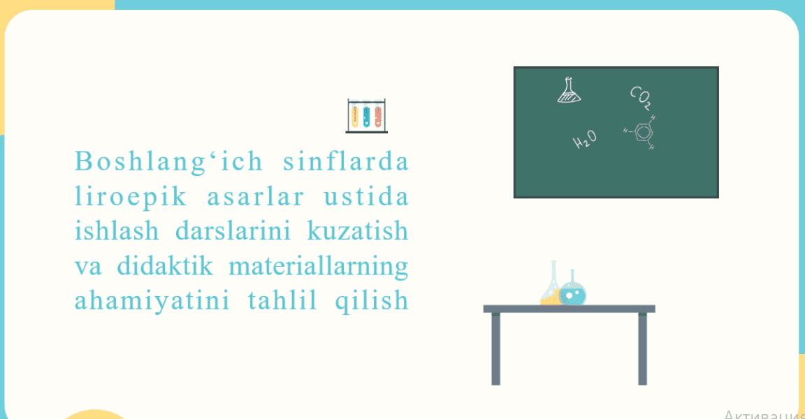 Boshlang‘ich sinflarda liroepik asarlar ustida ishlash darslarini kuzatish va didaktik materiallarning ahamiyatini tahlil qilish