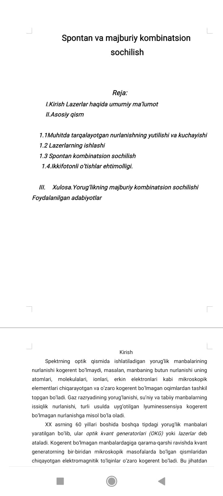 Spontan va majburiy kombinatsion sochilish