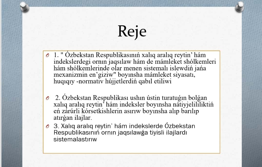 Siyasiy huquqiy tarawdagi ustin turatugin qarqaraliq reytintler ham olarga o'zbekistanin indeglasiwi